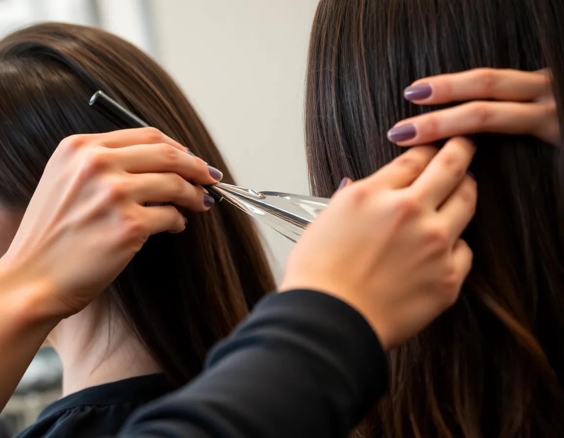 Close-up of a stylist applying foils to a client's hair.
