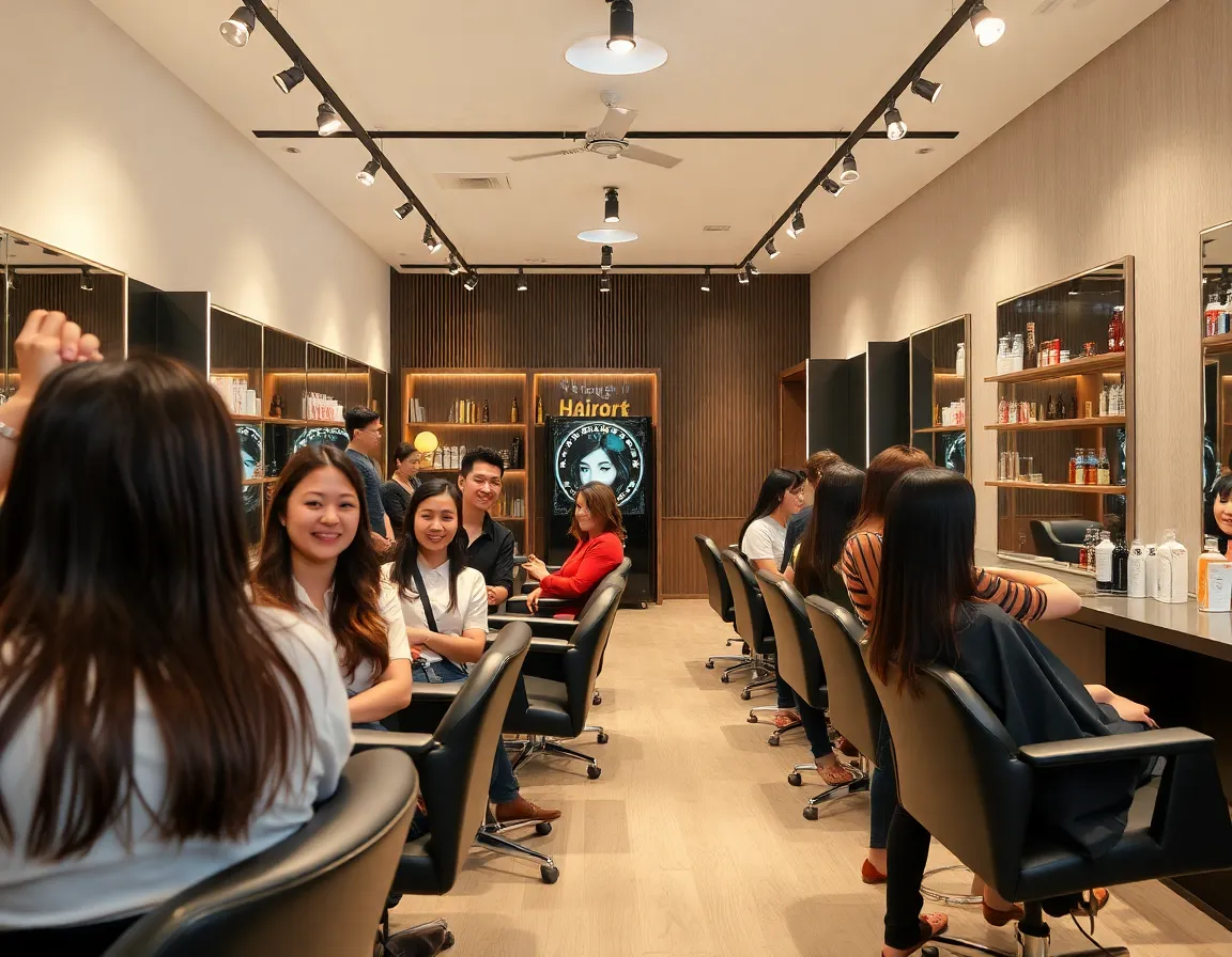 A well-reviewed salon interior with happy customers.
