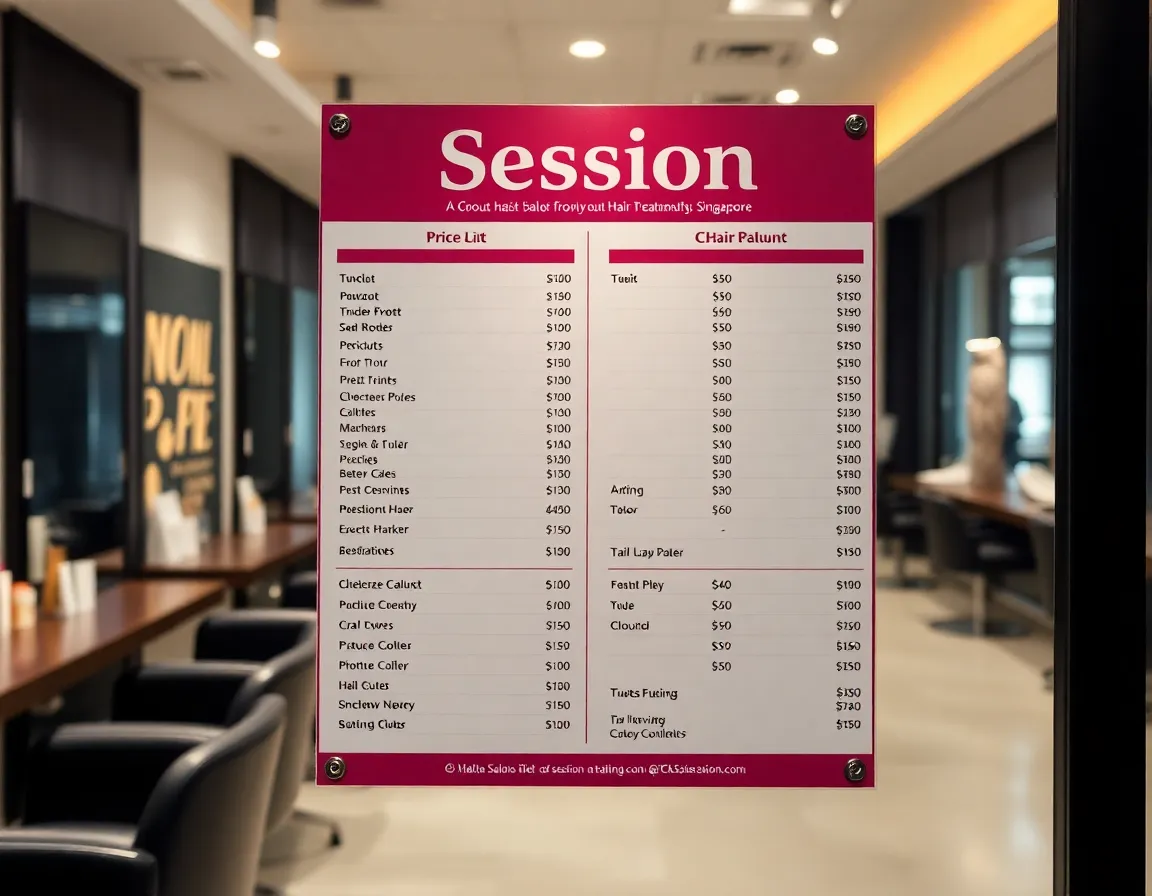 A price list displayed in a salon setting.
