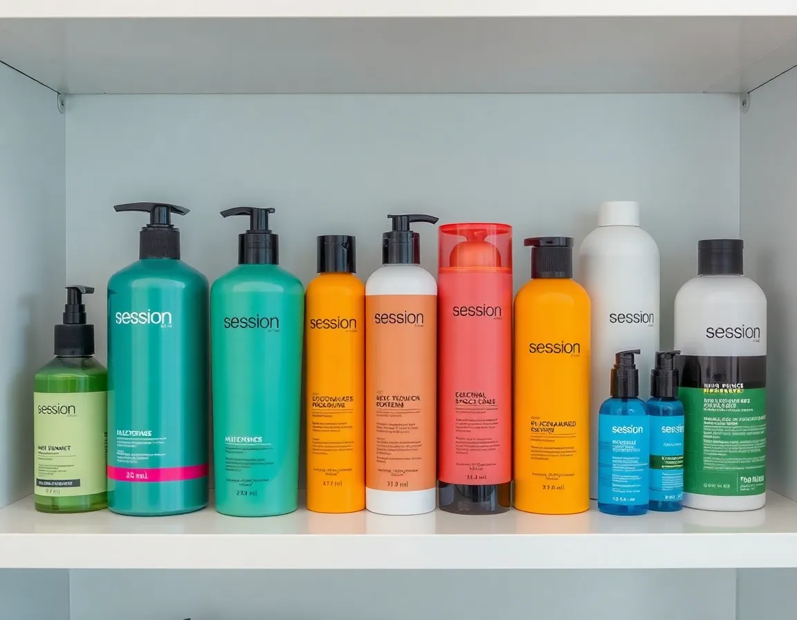 A selection of hair care products displayed on a shelf