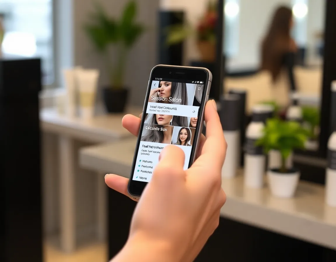 A person using a smartphone to look for local hair colourists