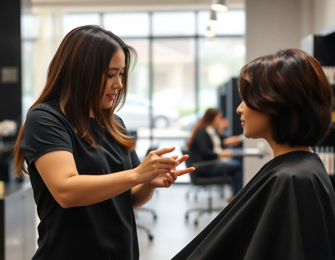 Images of a stylist consulting with a client.