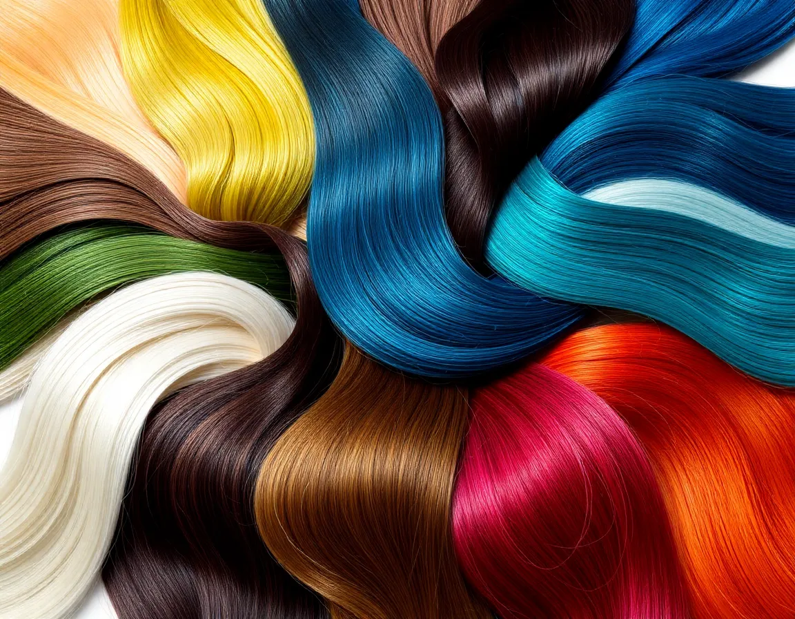 Palette of different hair dye colors spread out