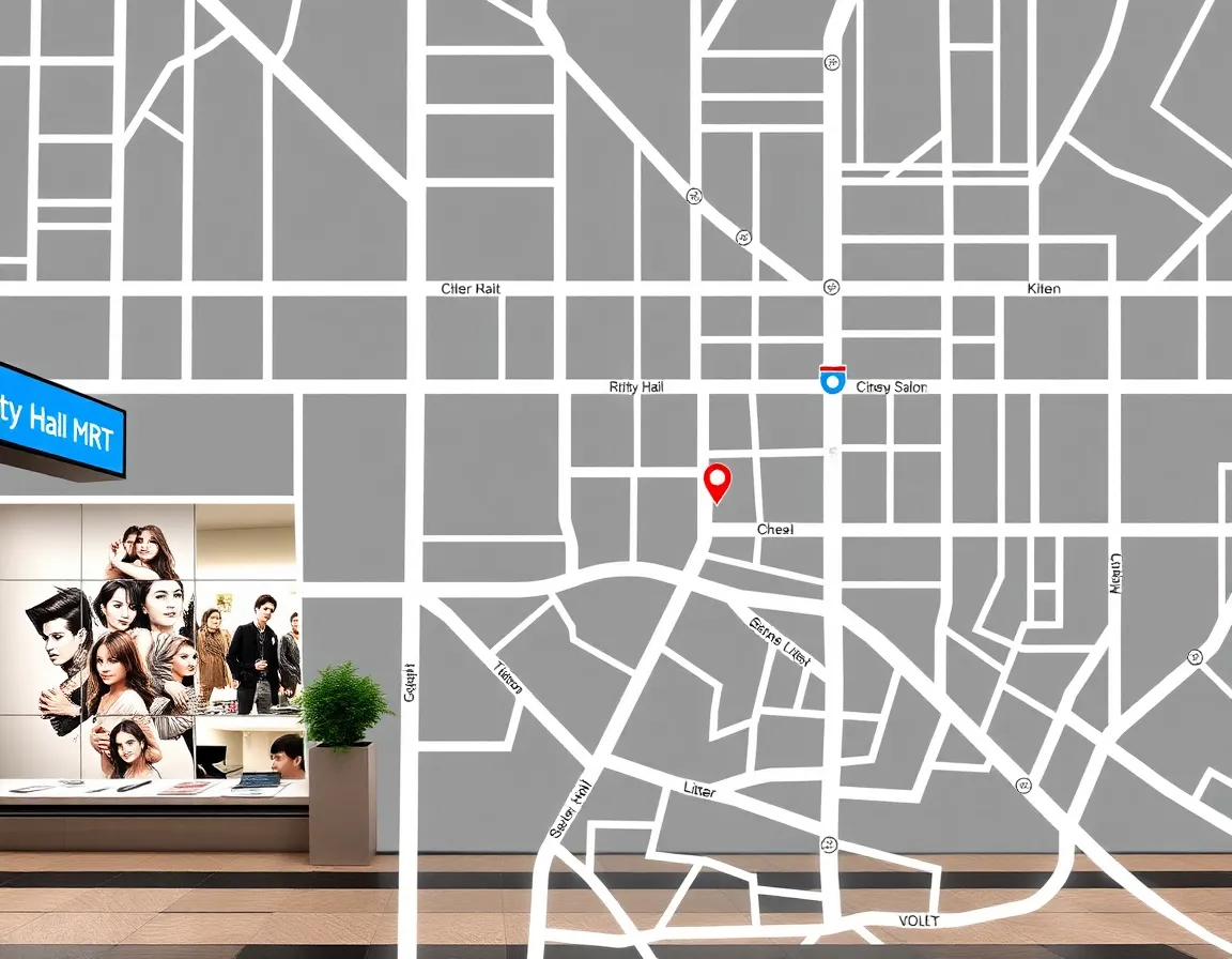 A map highlighting salons close to City Hall MRT.