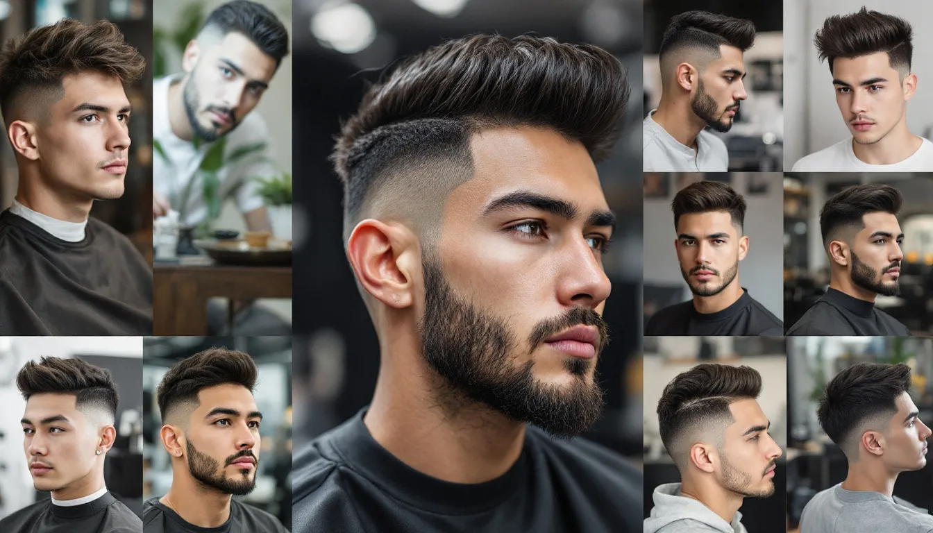 A collage of stylish men’s haircuts from various salons – best hair salon singapore for guys