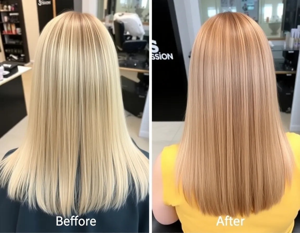 Before and after pictures of a keratin hair treatment