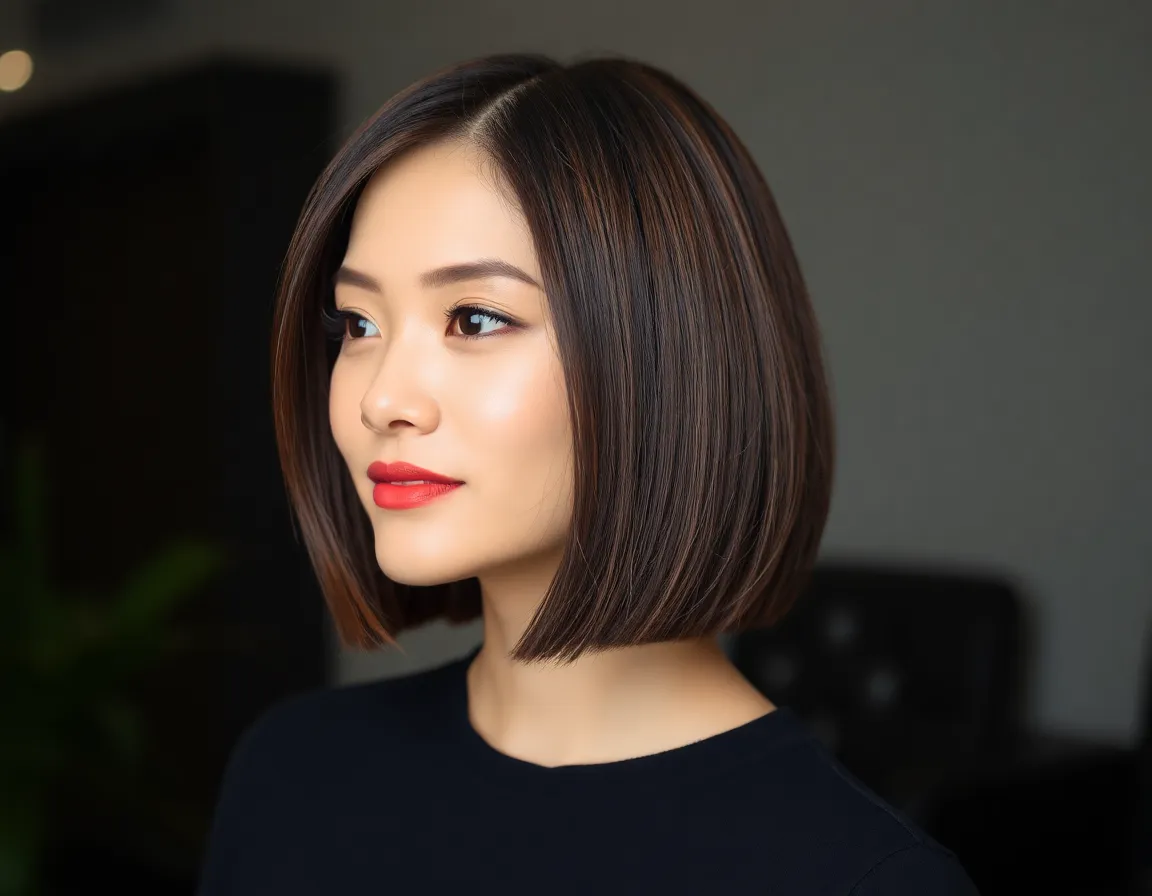 A stylish woman with a classic bob hairstyle.