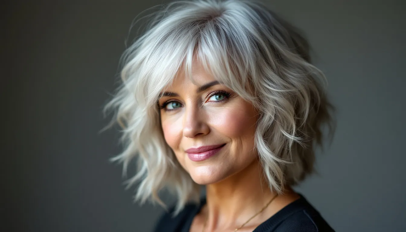 A woman in her 50s showcasing a trendy layered haircut – haircuts for over 50s