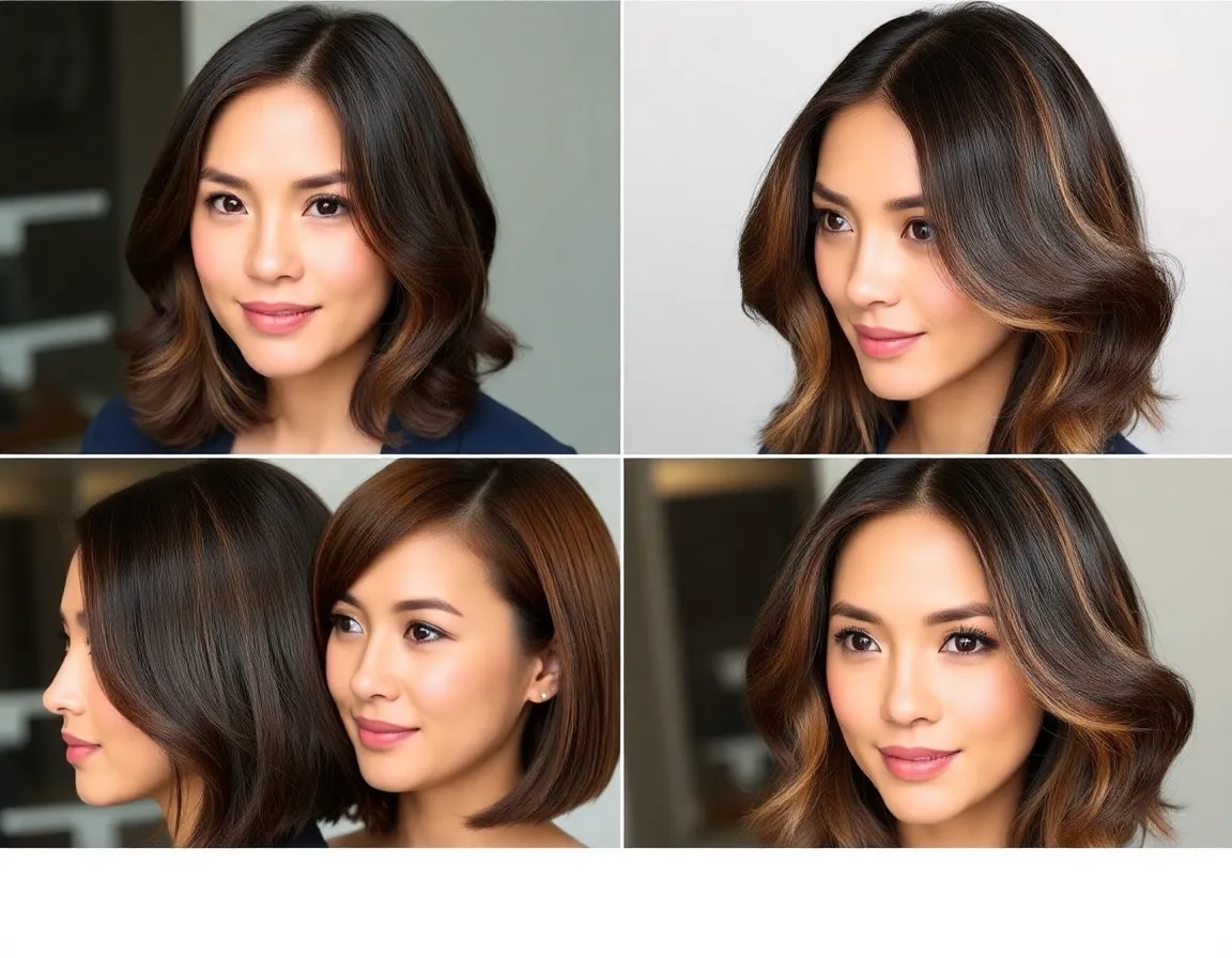 Images of different face shapes with complimentary layered styles.