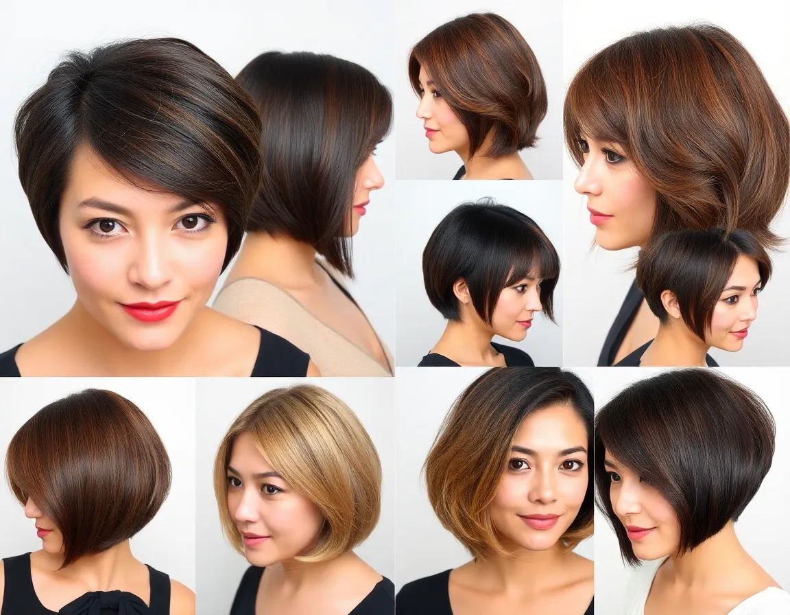 Collage of different chin length hairstyles.