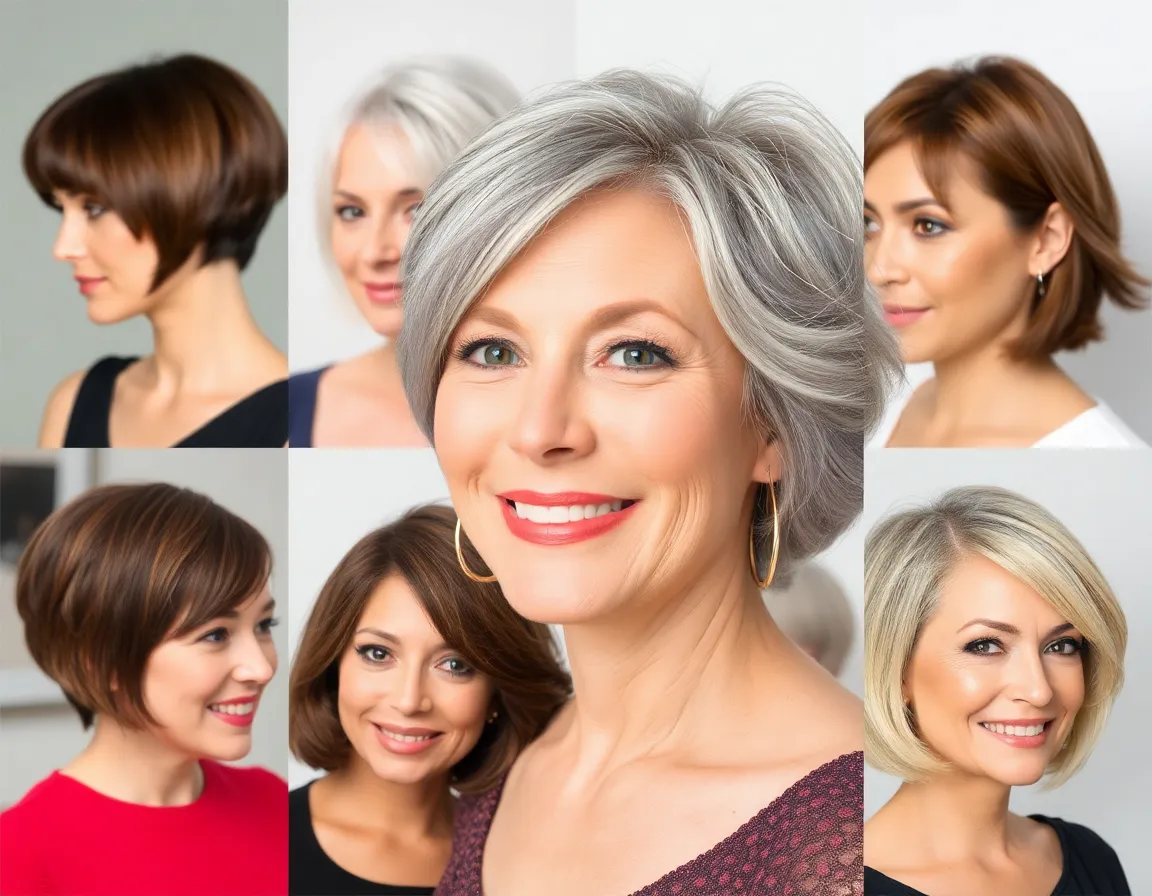 Different short hairstyles for women over 50, including bobs and pixie cuts.