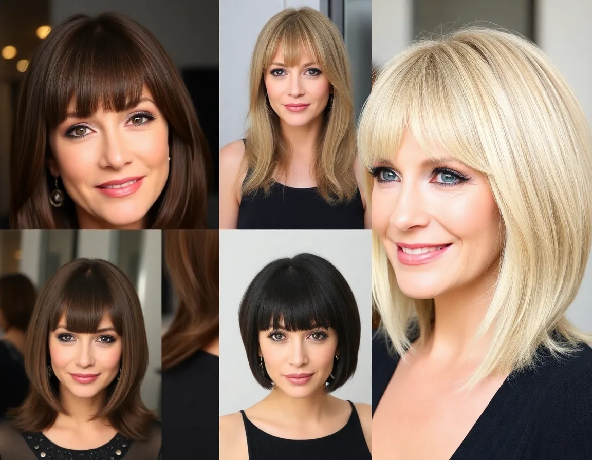 Photos of celebrities over 50 with stunning fringe hairstyles.