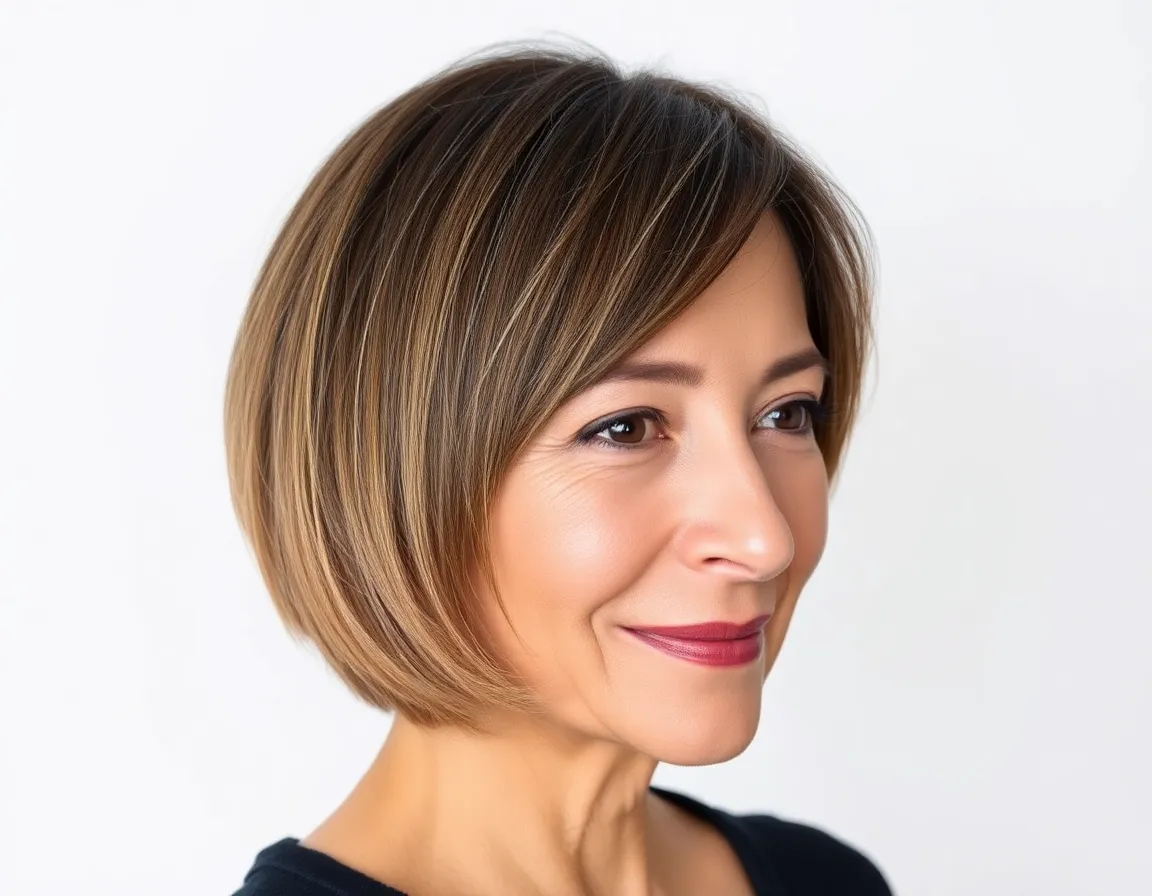A woman over 50 with a lob that complements her features.